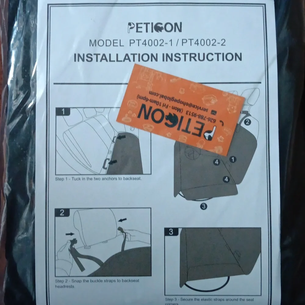 Peticon Dog Car Seat Cover with mesh window for back seat black NIB